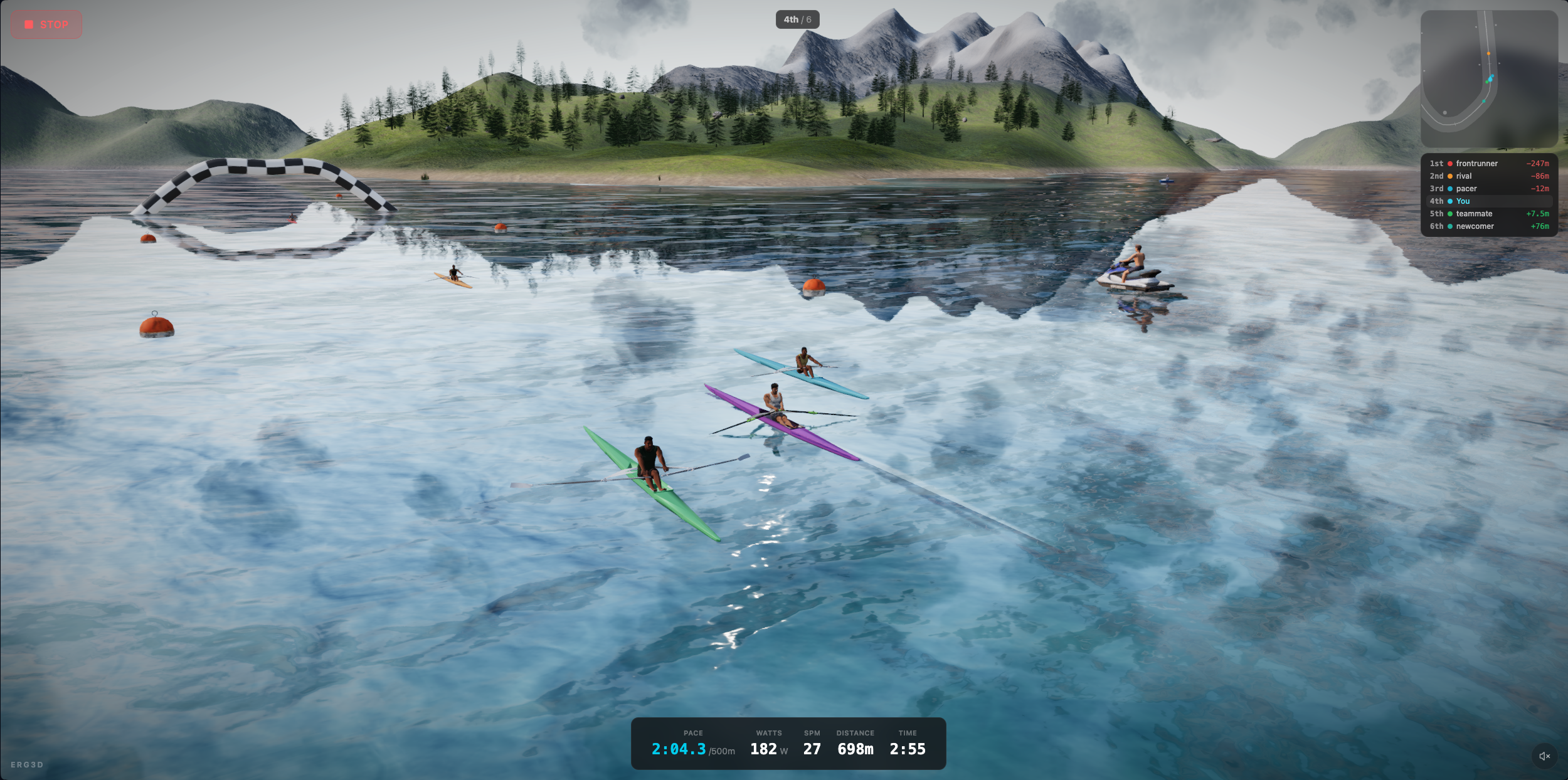 Race finish circle on the lake with jetski wake