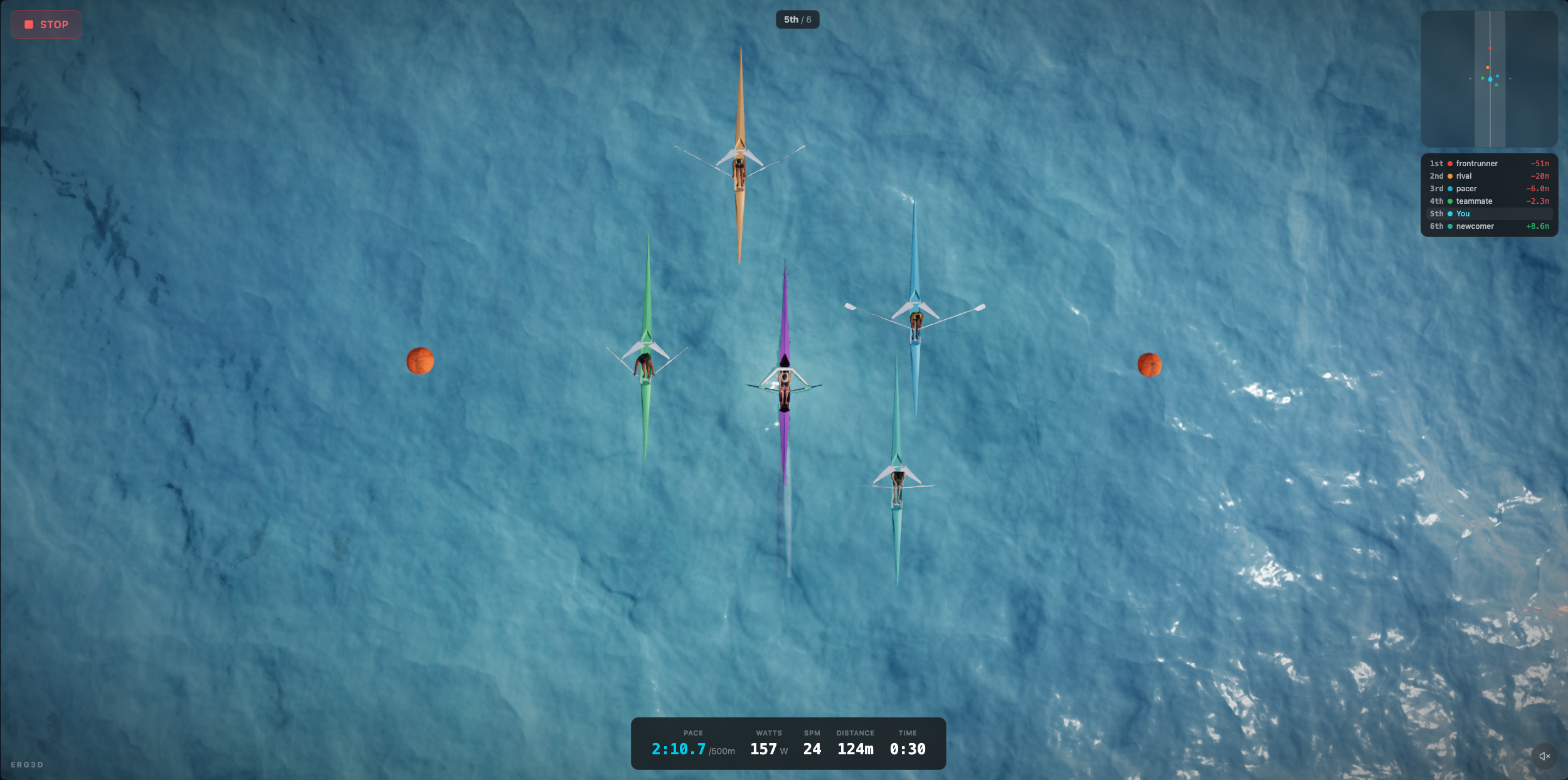 Top-down view of a kayak race