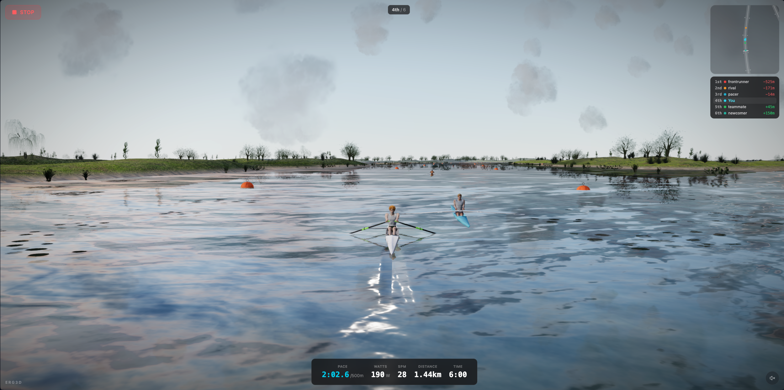 Single sculler on a marshland river at dawn