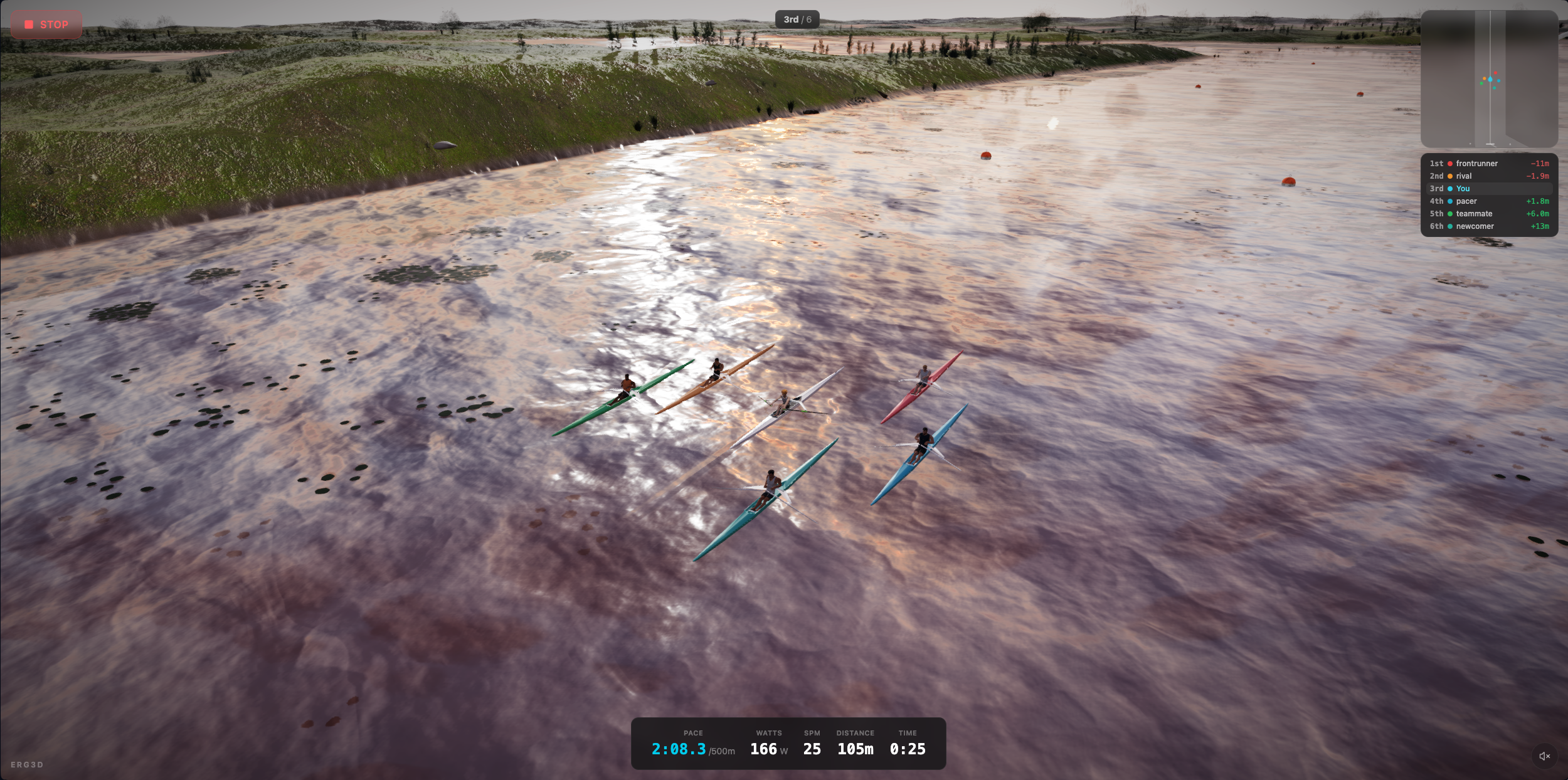 Fleet of boats racing across open water at sunset